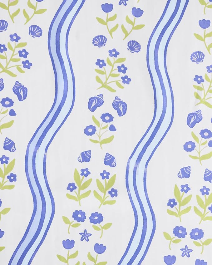 xo, Fetti Coastal Tablecloth, White + Blue | 9' x 4.5' | Bachelorette Tablescape, Dinner Party Setting, Beach Birthday Decoration, Cute Tablecover, Floral Table Decor