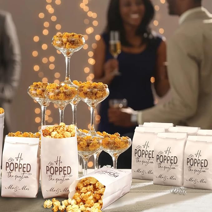 He Popped the Question Popcorn Engagement Party Favors Popcorn Bags,Wedding Bridal Shower Engaged Goody Snack Treat Bags Grease Resistant