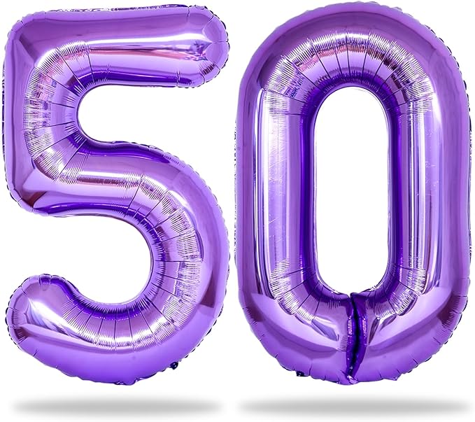 Purple Number 50 Balloons, 3pc, 40 Inch, Women, 50th Birthday, Anniversary Party Decorations