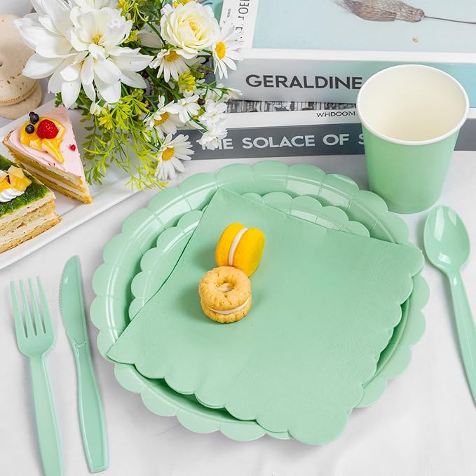 LIYH Love in your heart 350 Pcs Sage Green Party Supplies - Mint Green Paper Plates and Napkins, 50 Guests