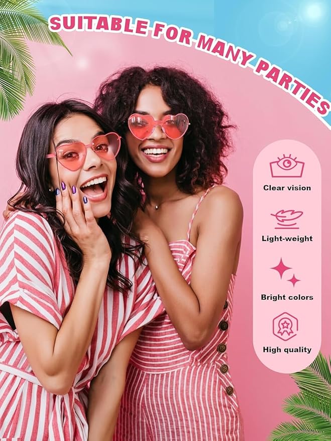 Heart Shaped Sunglasses for Women Colorful Glasses Fun Trendy Transparent Heart Sunglasses Party Favor