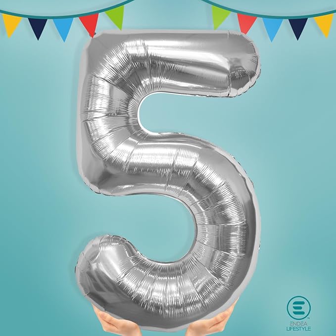 40 Inch Large Silver Number Celebration and Decoration Balloon for Birthday Parties, Graduations, Anniversaries, Weddings, Photo Shoots, Special Events - Helium Foil (Silver Number 5)