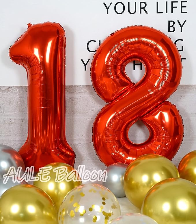 AULE 40 Inch Big Red Foil 18 Number Balloons for Girl Large 18th Happy Birthday Decorations Giant Huge Helium Mylar 81 Anniversary Party Decor