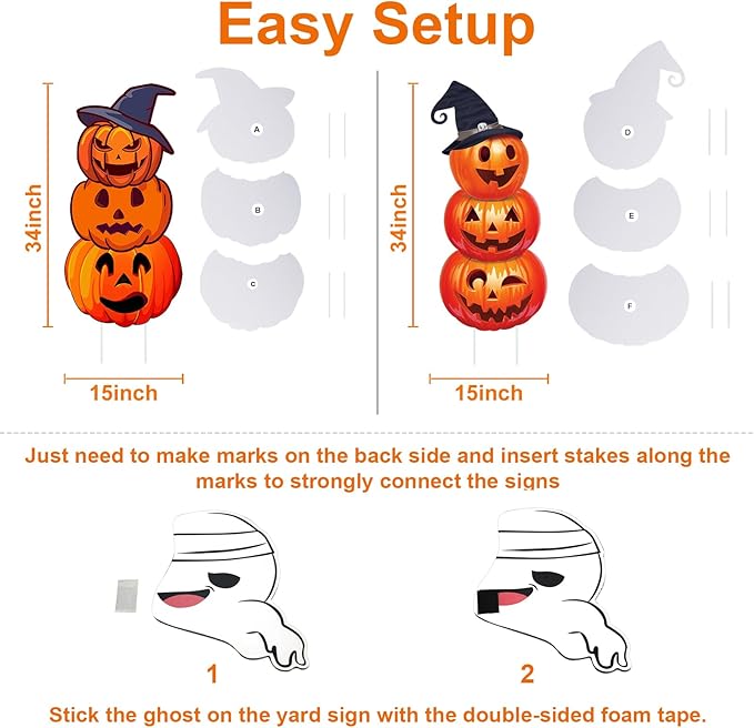 Halloween Decorations Outdoor Yard Signs - Halloween Ghost Pumpkin 3-tiered Decor Yard Stakes Prop for Lawn Decorations Outdoor Garden Home Party Decor