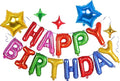 Rainbow Birthday Balloons Banner, 3D Mylar Foil Happy Birthday Balloons, 26pcs Birthday Party Decorations with 8pcs Star Balloons for Kids Girls Boys Women Adults Birthday Party Supplies