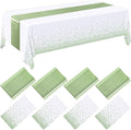 Breling 8 Pack White and Sage Green Disposable Plastic Tablecloths and Satin Table Runner Set, 54 x 108 Inch Tablecloth, 12 x 108 Inch Table Runners for Wedding Graduation Birthday Baby Shower