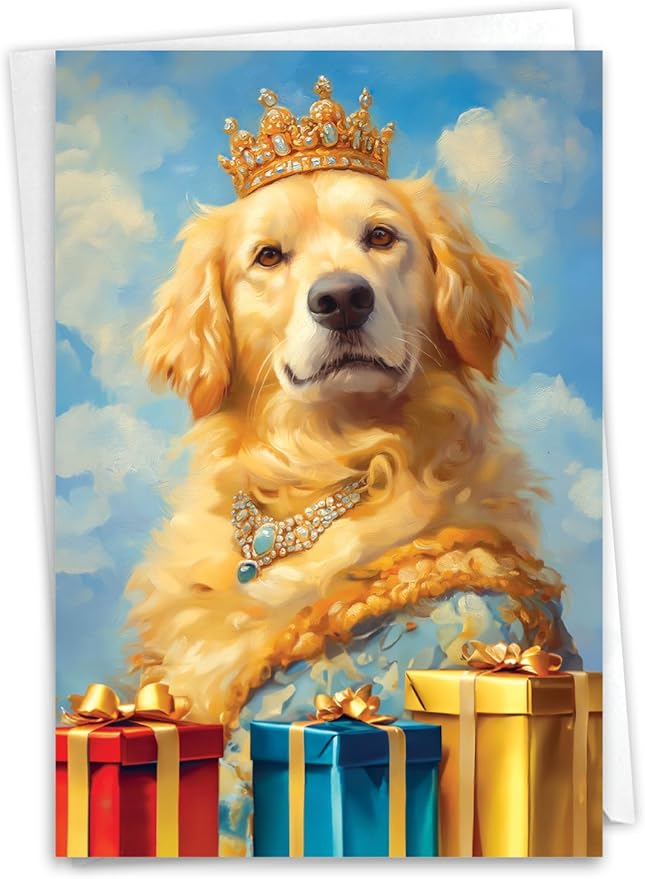 NobleWorks - 1 Birthday Greeting Card w/ 5 x 7 Envelope For Men, Women - Bday Royal Dogs - Gifts C8596ABDG