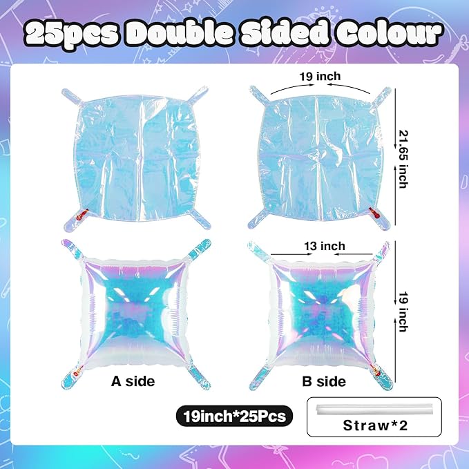 NISOCY 25PCS Iridescent Square Foil Balloons Wall Backdrop Holographic Balloons Tunnel Garland Arch Kit for Birthday Wedding Graduation Bridal Baby Shower New Year Rainbow Party Decorations