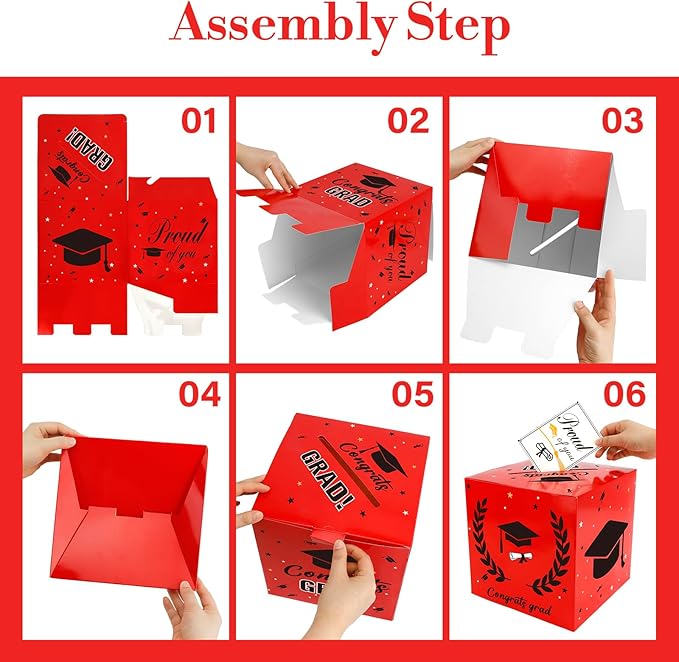 Graduation Card Box 2026 Graduation Party Decorations Red Black Graduation Card Box Holder for Graduation Party 2026 Congrats Grad Cards Gift Box Class of 2026 for Graduation Party Favors Supplies