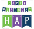 Andaz Press Hanging Pennant Banner Party Decorations, Kiwi Green, Purple, Navy Blue, Happy Birthday, 1-Pack, Approx. 5-Feet, Mermaid Ocean Girl Party Themed Decor