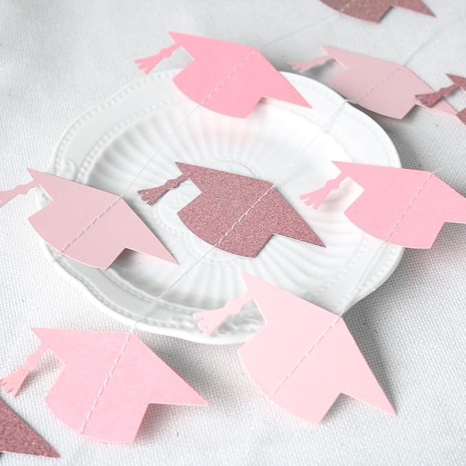 Rose Gold Pink Graduation Garland Graduation Party Decorations Class of 2026 Grad Cap Garland Banner Streamers for Grad Party Hanging Decorations 39Feet