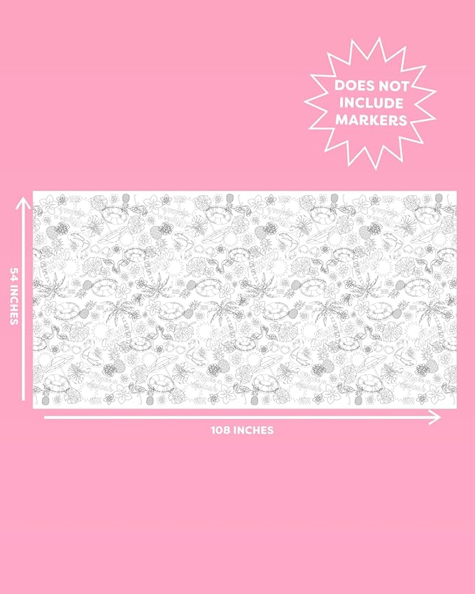 xo, Fetti Pool Party Paper Coloring Tablecloth - 9' x 4.5' | Summer Tablescape, Palm Tree Dinner Party Setting, Kids Birthday Decoration, Cute Tablecover, Beach Table DIY