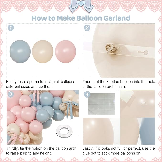 Gender Reveal Balloon Arch Kit, 141Pcs Pink Blue Sand White Balloons with Bows for Boy or Girl Gender Reveal Decorations Baby Shower Boho Bachelorette Birthday Party Supplies