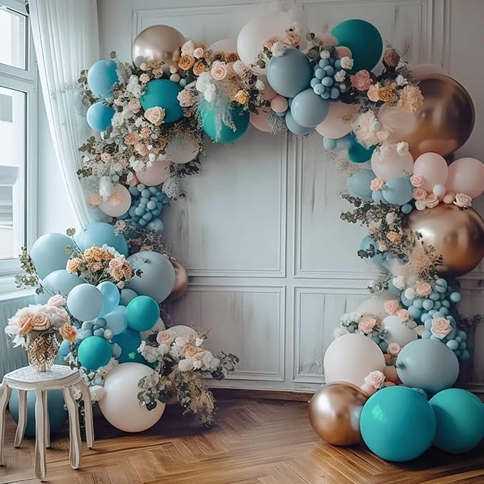 Teal Balloons Turquiose Double Stuffed Balloon Garland Arch Kit Latex Different Sizes For Birthday Baby Shower Dolphin Mermaid Engagement Anniverasry Party Decoration