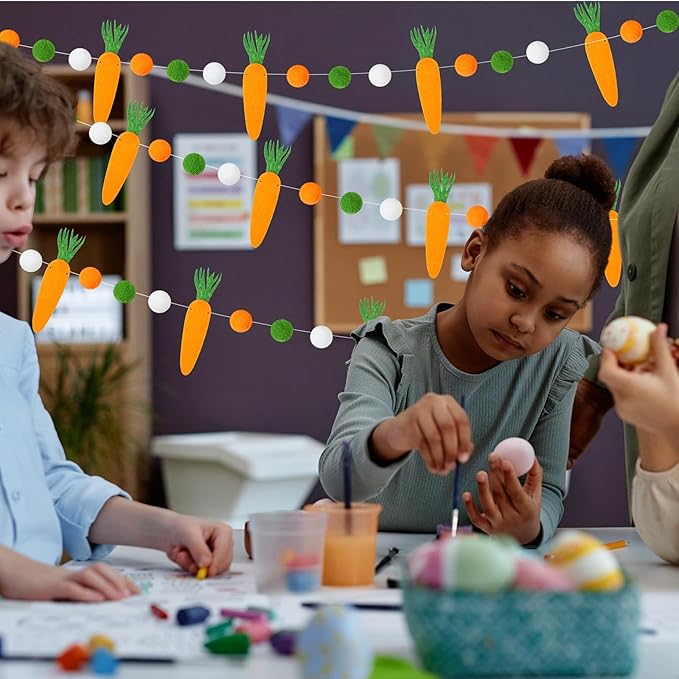 Peryiter 3 Pcs Easter Felt Garland Carrot Felt Ball Garland Decorations 8.2 ft Carrot Banner Colorful with 24 Pompom Balls Ornaments for Easter Party Mantle Wall Home Indoor Outdoor Decorations