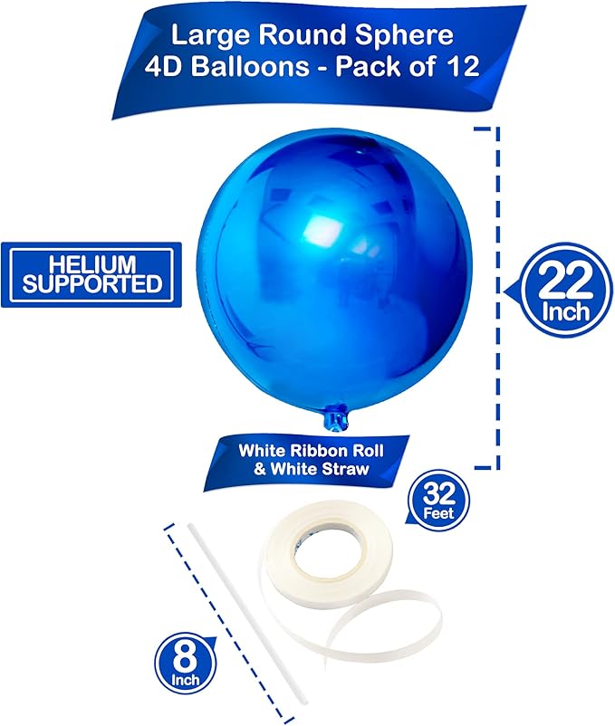 KatchOn, Large Royal Blue Balloons - 22 Inch, Pack of 12 | Royal Blue Metallic Balloons for Graduation Decorations | Blue Foil Balloon, Under The Sea Party Decorations