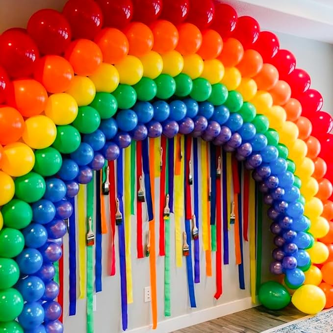 PartyWoo Assorted Colors Rainbow Balloons 101pcs 12 Inch Multicolor Colorful Primary Color Balloon for Graduation Baby Shower Unicorn Fiesta Flower Spring Rainbow Theme Birthday Party Decorations
