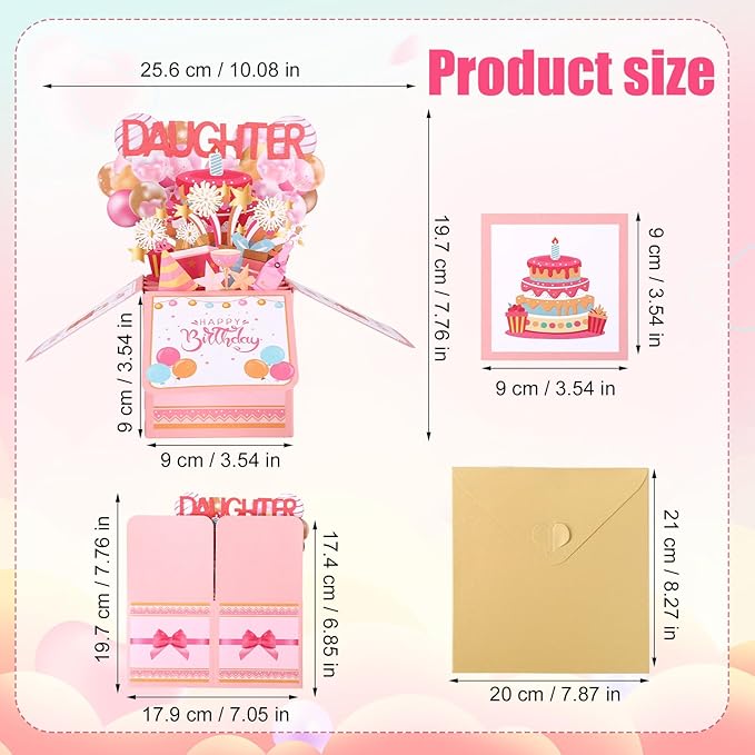 Happy Birthday Daughter Pop Up Card, Personalized 3D Birthday Greeting Card with Envelope Creative Gift for Daughter from Parents Party Decoration Keepsake
