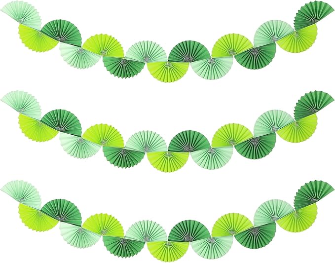 3 Pack Wedding Paper Fans Garland 15.6ft Colorful Background Ceiling Hanging Decorations Paper Garland Decorations Set for Birthday Party Supplies 3D Bachelorette Party Decorations (Green)