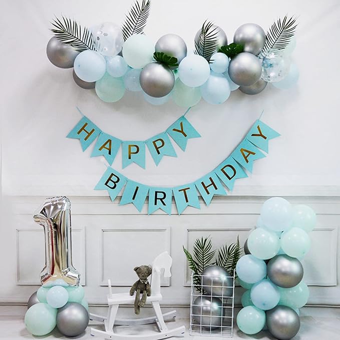 Pastel Teal Blue Balloons Garland Kit 92pcs Mint Blue Latex Balloon 5/10/12/18inch Helium Balloons for Birthday Party Decorations Baby Shower Wedding