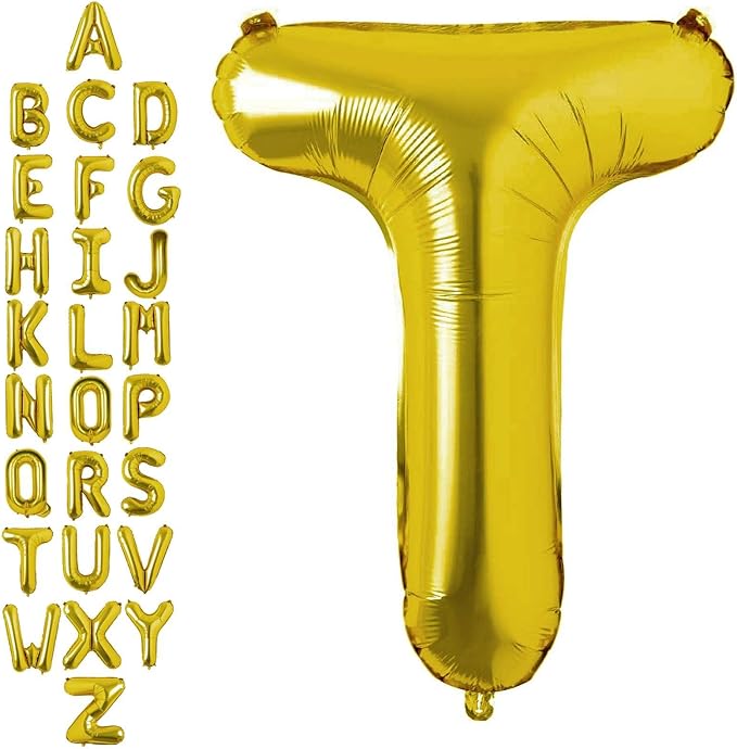 40 Inch Gold Letter T Balloons, DIY Phrase Foil Alphabet Letter T Balloons DIY Word T Banner for Birthday Anniversary Celebration Graduation Party Supplies Decoration