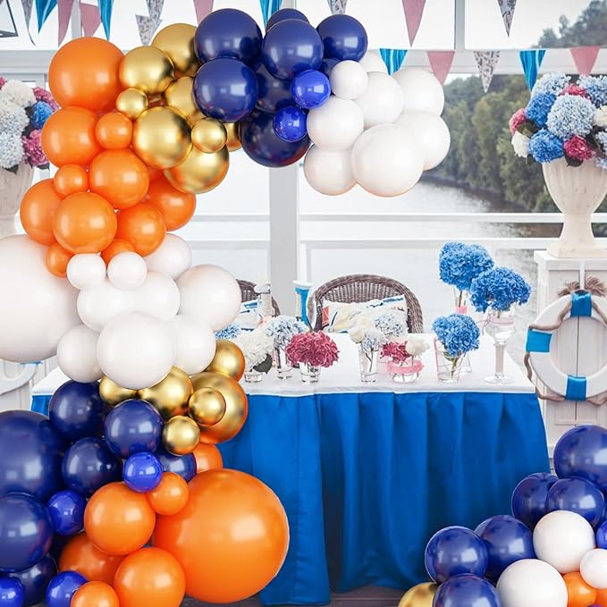 Blue and Orange Balloon Arch Garland Kit, Navy Royal Dark Blue Gold Orange Balloons, Metallic Chrome Latex Balloons Different Size for Thanksgiving Fall Graduation Anime Birthday Party Decorations