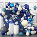 Outer Space Balloon Arch Kit, Navy Blue And White Grey Sea Blue Moon Star Foil Balloon for Boy Space Birthday Astronaut UFO Theme Graduation Party Galactic Celebration Baby Shower Decorations