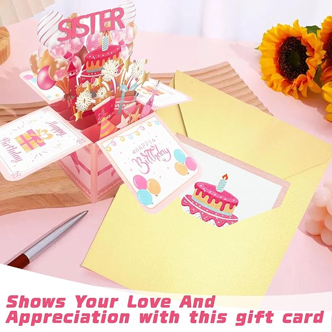 Happy Birthday Sister Card From Sister Brother Pop Up Funny 3D Birthday Gift Card Box Party Decoration Keepsake Foldable Celebration Greeting Cards With Envelope For Girl Women
