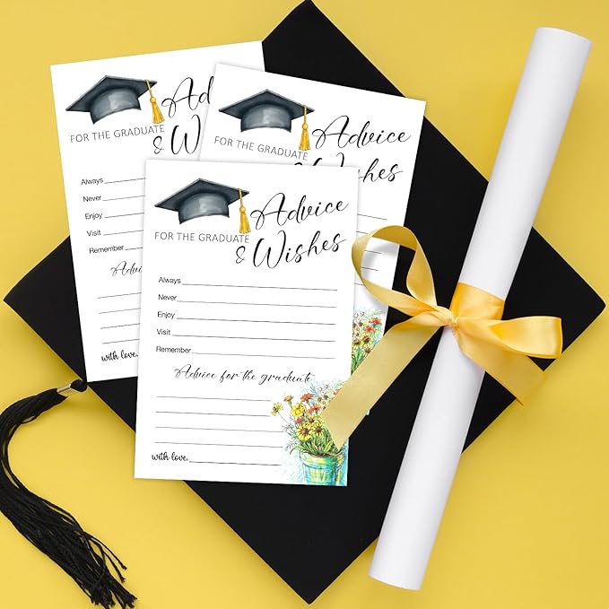 Wildflower Advice and Wishes Cards for the Graduate Cards 4x6 Inch Daisy Grad Party Game Card 20 Double Sided Grad Advice and Wishes Card for Graduation Party Decorations for College University Y426