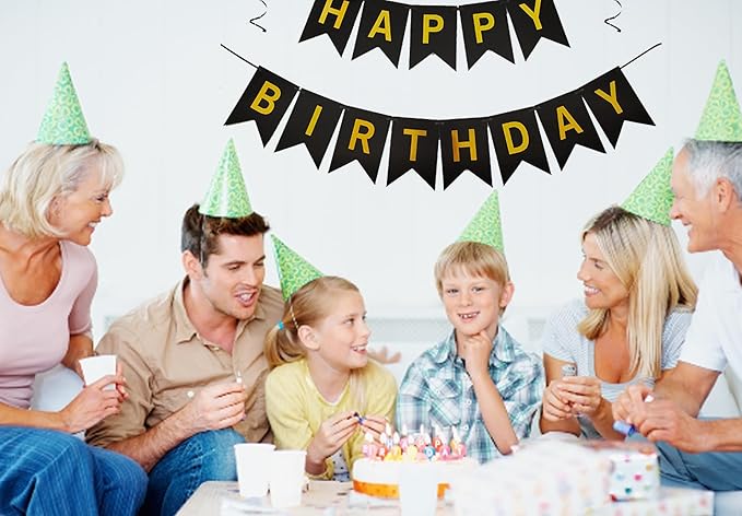 Happy Birthday Banner Sign with Shiny Letters Glitter Birthday Banner Decoration DIY Party Decoration Supplies（Black）