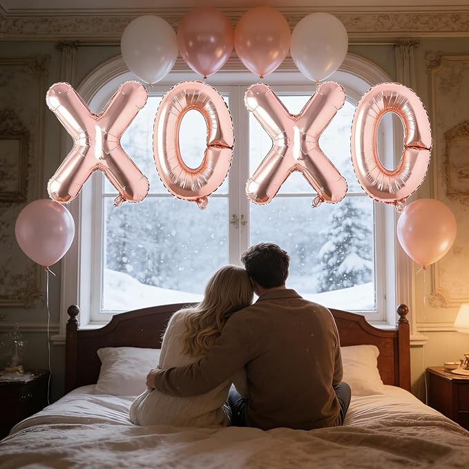 Soochat XOXO Balloons Valentine Letters Mylar Foil Balloons Engagement Valentines Day Wedding Marriage Bridal Shower Birthday Party Decor Photo Props Decorations (Rose Glod)