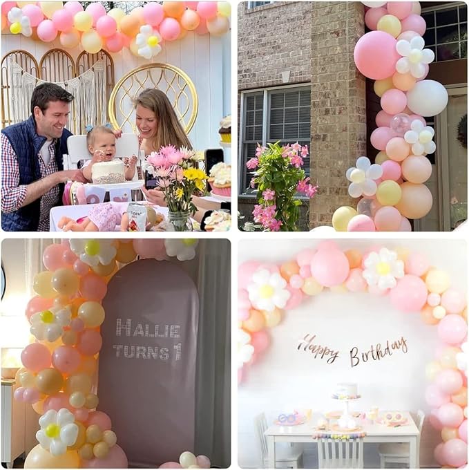 Daisy Balloon Garland Arch Kit,Retro Hippie Boho Pink White Yellow Balloons Garland Daisy Flower Balloons For Birthday Baby Shower Bridal Wedding Groovy Daisy Party Decorations