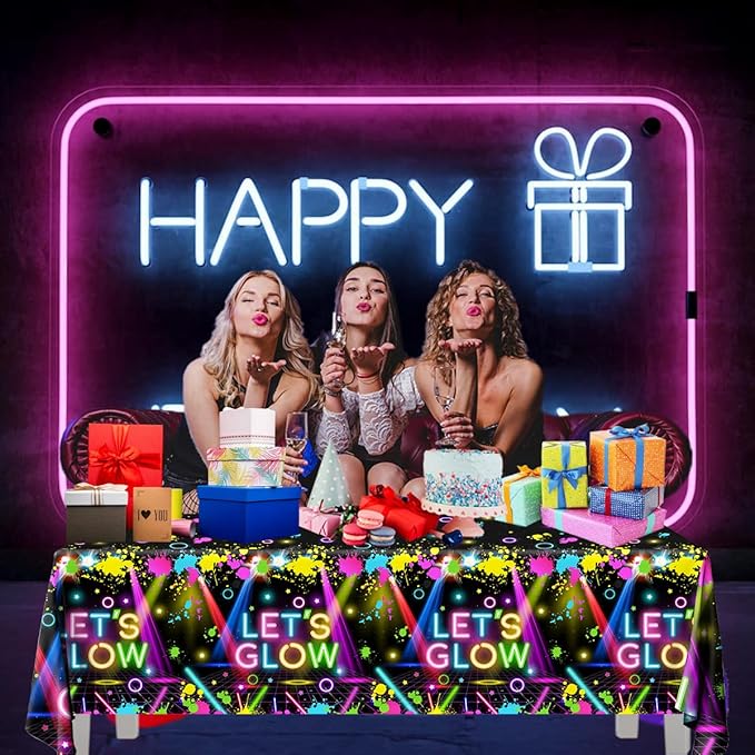 HAKOTI 3Pack Neon Tablecloth,Glow Party Supplies Neon Birthday Rectangle Table Cover Let's Glow Theme Table Decoration for Birthday Baby Shower Party Supplies