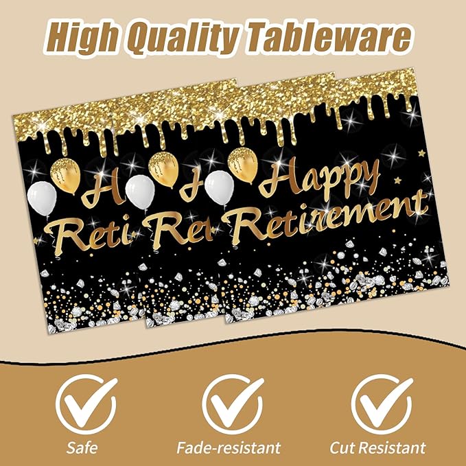 40PCS Retirement Party Plates Napkins Set, Black and Gold Happy Retirement Cake Plates Dinnerware 20 Guests Disposable Party Supplies Decoration for Women Men