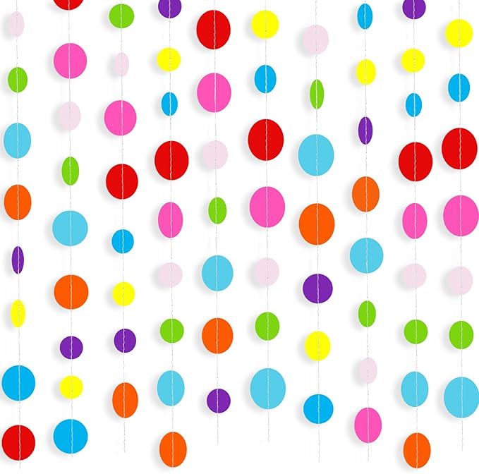Syhood 10 Pcs Party Decorations Paper Dot Circle Garlands Glitter Streamers Hanging Banner Decor for New Year Baby Shower Wedding Birthday Backdrop Supplies (Mirror Rainbow)