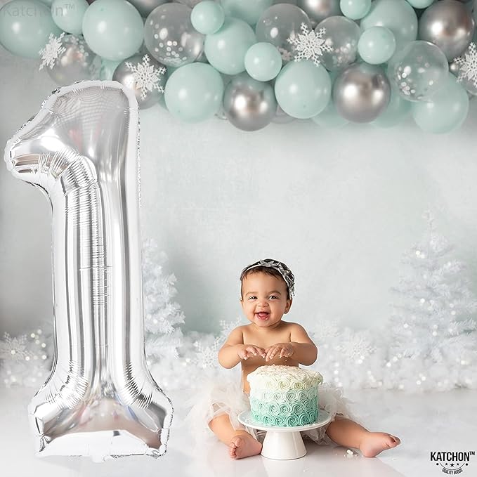 KatchOn, Giant Silver 1 Balloon Number - 40 Inch | 1 Balloon for 1st Birthday Decorations | Silver One Balloon For Happy Anniversary Decorations | One balloons for 1st birthday