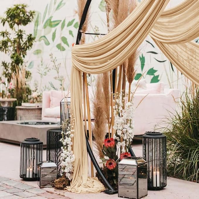 Wedding Arch Draping Fabric 30'' x 18FT 4 Panel Champagne Sheer Chiffon Arch Drapes for Easter Bridal Shower Baby Shower Photo Booth Church Decor Birthday Party Outdoor Decoration