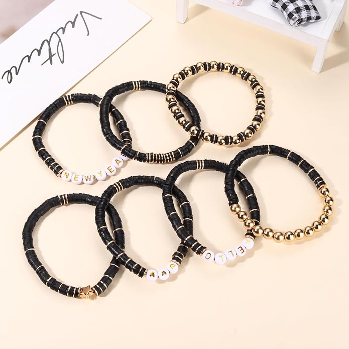 Surfer Heishi Bracelets for Women Stackable Rainbow Vinyl Disc Clay Beaded Stretch Bracelets Elastic Layering Friendship Bracelets Boho Summer Beach Jewelry