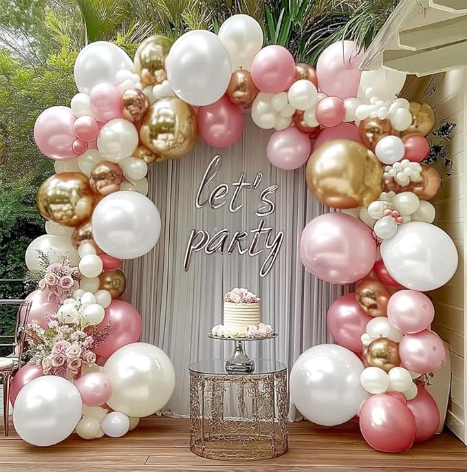 Pearl Pink White Balloon Garland Double Stuffed Pearl White Gold Balloons Blush Dusty Pink Balloon Arch Kit Metallic Gold Balloons For Baby Shower Bridal Wedding Birthday Neutral Party Decoration