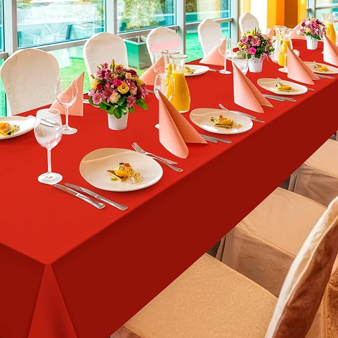 3Pcs Red Rectangle Tablecloths,Disposable Plastic Tablecloth,Waterproof Red Table Cover for Graduation Birthdays Weddings Anniversary Party Decorations,54 x 108 Inch