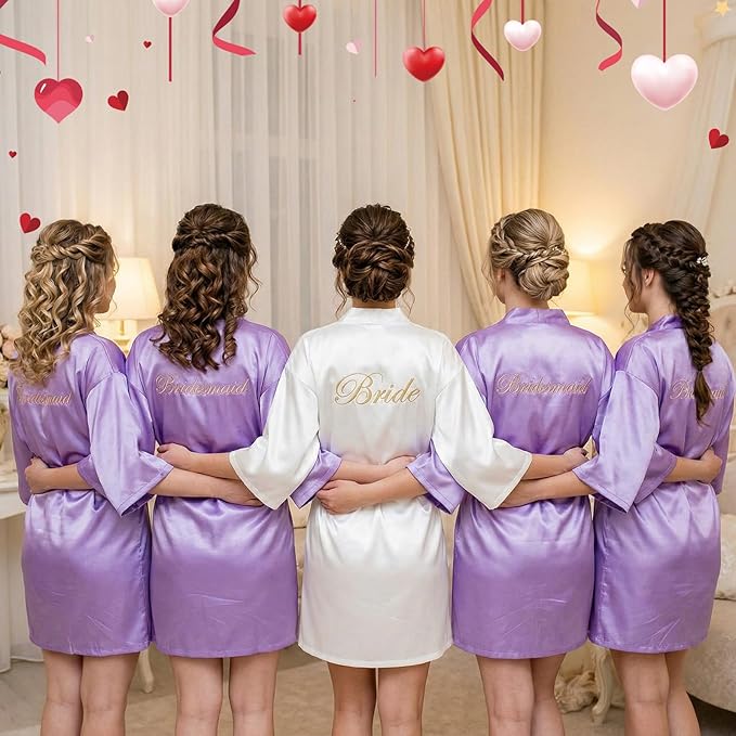 Bonuci 24 Pcs Bridesmaid Bride Robes Set of 8 Bridal Satin Robes Fluffy Slippers Drinking Cups for Wedding Bachelorette Party