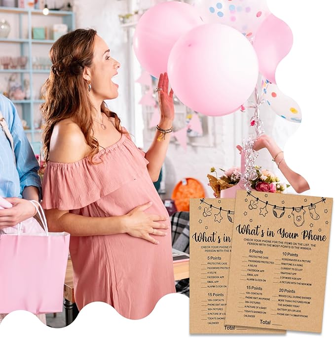 Baby Shower Game, What's in Your Phone, 30 Game Cards Included, Kraft
