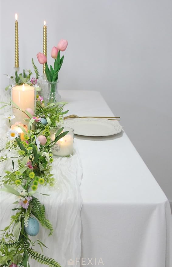 FEXIA White Gauze Cheesecloth Table Runner Spring Wedding Decor for Centerpiece Bridal Shower Party First Communion Engagement Boho Table Decoration 35x120 Inches