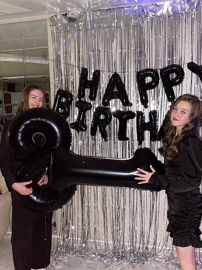 [85 PCS] 16" Black Letter Number Balloons, Happy Birthday & 2 Sets of A-Z 0-9, Foil Mylar Aluminum Hanging Alphabet for Graduation New Year eve Birthday Party Decorations