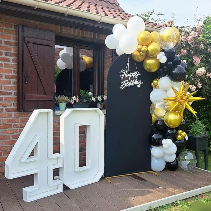 Black and Gold Balloon Garland Arch Kit, 185Pcs Explosion Star Black White Metallic Gold Confetti Latex Balloons for Birthday Anniversary Wedding Engagements Baby Shower Party Decorations