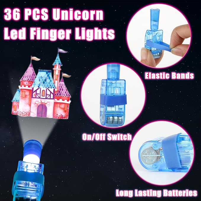 36 PCS Unicorn Party Favor LED Light Up Finger Lights, Glow in the Dark Fairy Princess Party Finger Flashlights Bulk for Pastel Rainbow Castle Goodie Treat Bag Stuffers Unicorn Birthday Party Supplies