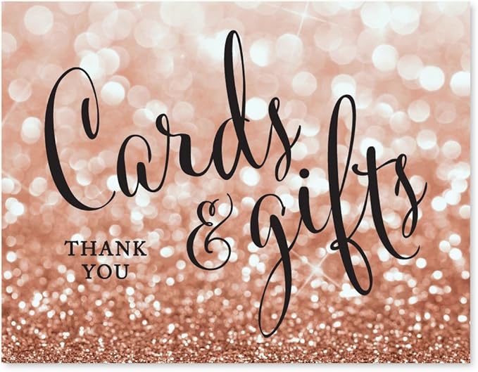 Andaz Press Wedding Party Signs, Glitzy Rose Gold Glitter, 8.5x11-inch, Cards and Gifts Thank You, 1-Pack, Bokeh Colored Party Supplies
