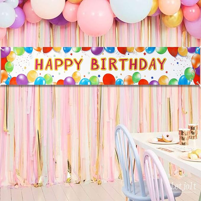Birthday Banner Happy Birthday Sign Huge Balloon Banner Decorations Supplies Colorful Fence Outdoor Giant Sign Photo Prop Backdrop Outside Decoration 6 Feet