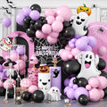 Halloween Balloon Arch Garland Kit,Black Pink Purple Ghost Foil Pumpkin Ghost Balloons for Family Halloween Party Background Classroom Decorations Cosplay Theme Party