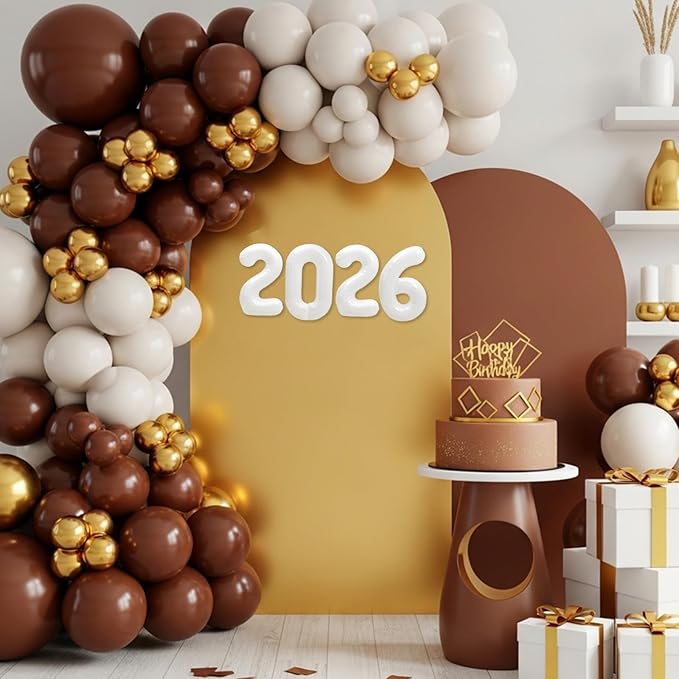 TONIFUL 2026 White Foil Number Balloons 16 Inch White Number Banner 2026 Graduation Aluminum Foil Mylar Balloons for New Year Eve Christmas Anniversary Party Supplies